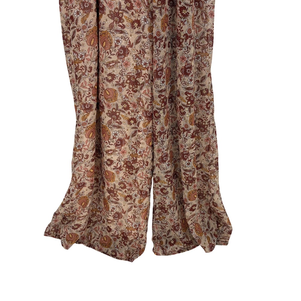 On Twelfth Floral Wide Leg Jumpsuit Womens Medium Rust Boho Metallic Long Sleeve - Picture 4 of 13
